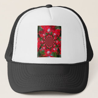 Natural Red Flower White Feather Kaleidoscope Art Trucker Hat