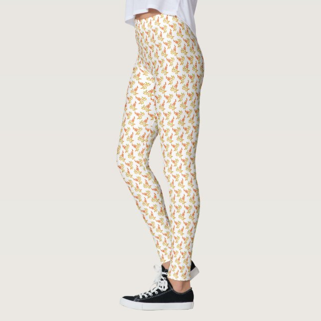Natural Red White Berries Orange Leaves Flow Leggings (Left)