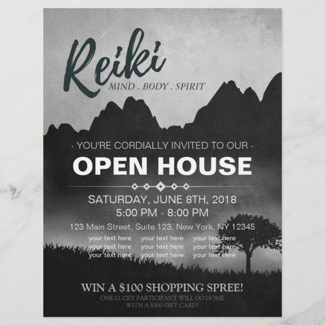 Natural Reiki Master & Yoga  instructor Open House Flyer (Front)