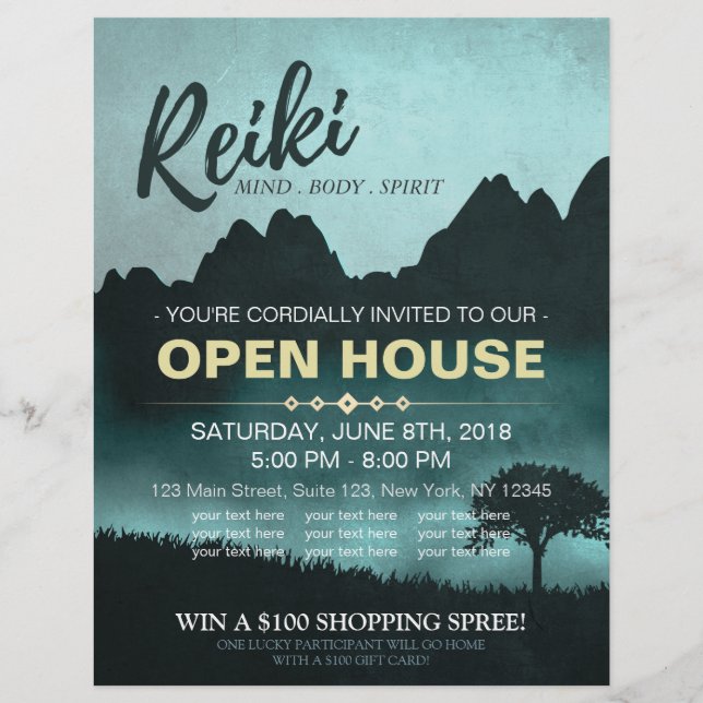 Natural Reiki Master & Yoga  instructor Open House Flyer (Front)
