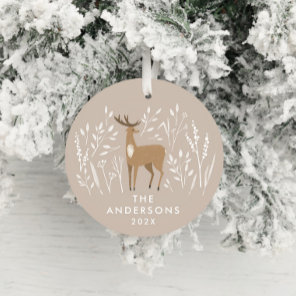 Natural reindeer botanical elegant Christmas Ceramic Ornament