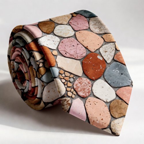 Natural River Stone and Marble Pebble Mosaic Neck Tie