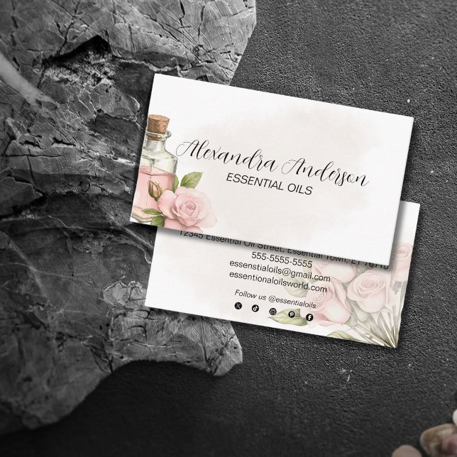 Natural Rose Essential Oils Watercolor Floral Business Card (Natural Rose Essential Oils Watercolor Floral Business Card)