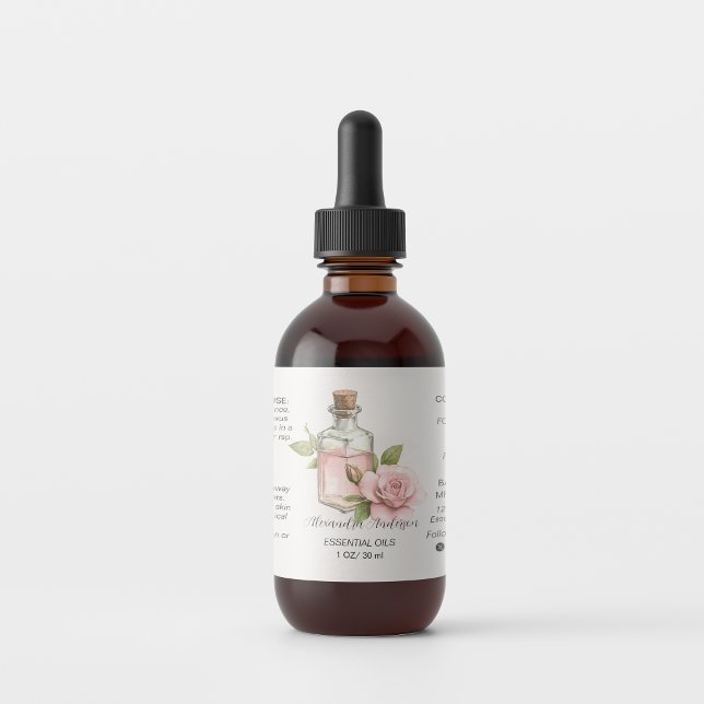 Natural Rose Essential Oils Watercolor Floral  Label (Natural Rose Essential Oils Watercolor Floral Label)