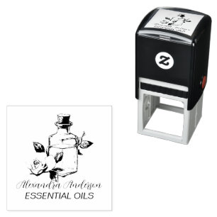 Natural Rose Essential Oils Watercolor Floral Self-inking Stamp