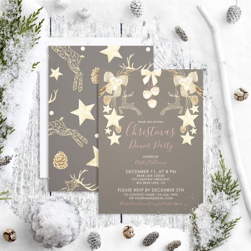 Natural Rose Gold Holiday Christmas Dinner Party Invitation