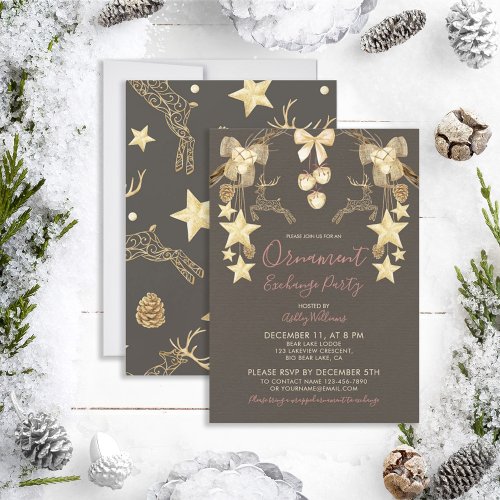 Natural Rose Gold Holiday Ornament Exchange Party Invitation