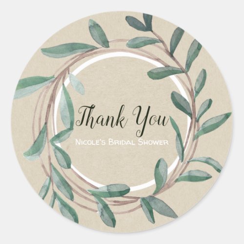 Natural Rustic Kraft Botanical Leaf Wreath Classic Round Sticker