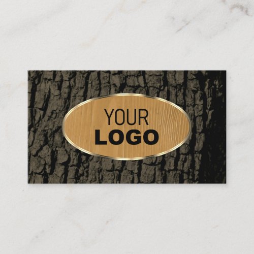 Natural Rustic Tree Bark Grain Gold Border Logo Business Card