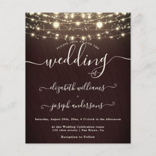 Natural Rustic Wood & Black White Lights wedding Flyer