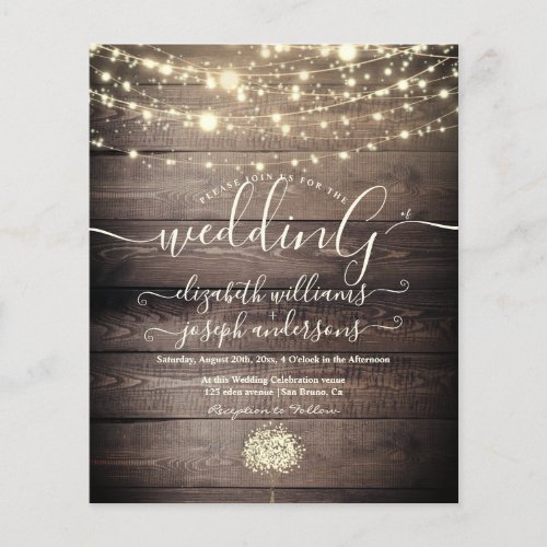 Natural Rustic Wood  White Lights String wedding  Flyer