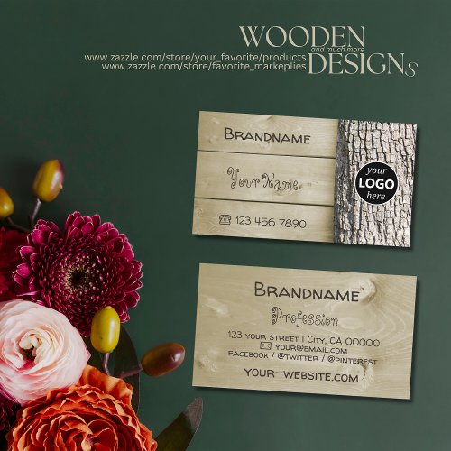 Natural Rustic Wooden Boards Tree Bark Grain Logo Business Card