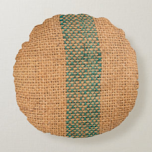 Natural sackcloth brown color textured and backgro round pillow
