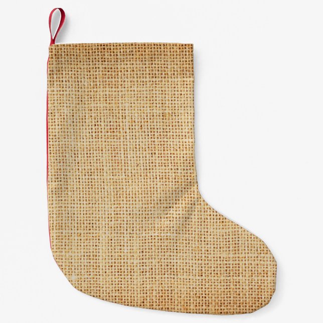 Natural sackcloth, textured background. small christmas stocking (Front)