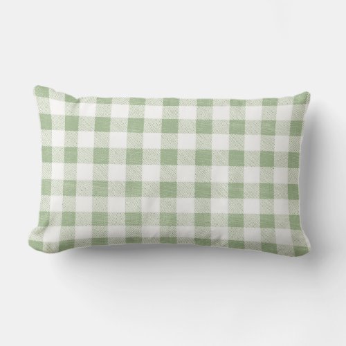 Natural Sage Gingham Plaid  Lumbar Pillow