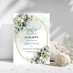 Natural Sage Green Botanical Save The Date Card
