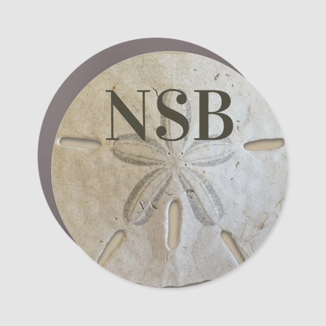 Natural Sand Dollar Initials Location Car Magnet (Front)