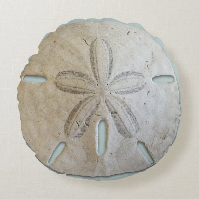 Natural Sand Dollar Round Coastal Decor Pillow (Front)