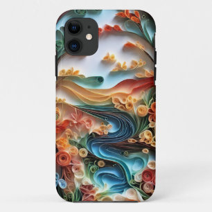 Natural Scenery in Papercut and quiling art style iPhone 11 Case