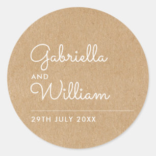 Natural Script Rustic Kraft Favor Classic Round Sticker