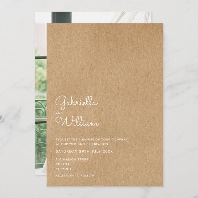 Natural Script Rustic Kraft Photo Wedding Invitation (Front/Back)