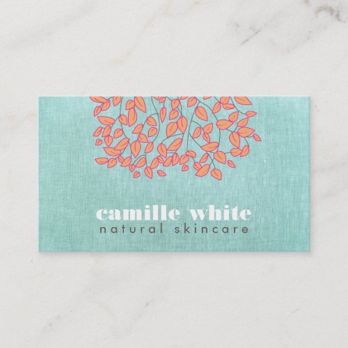 Natural Skincare Beauty Blue Turquoise Linen Look Business Card Template