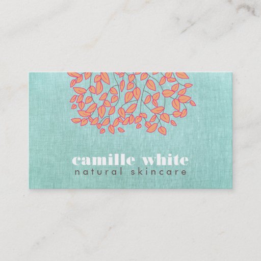 Customizable Natural Skincare Beauty Blue Turquoise Linen Look Business Card Template