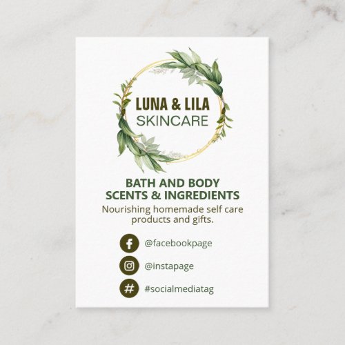 Natural Spa Ingredient Product List Business Card