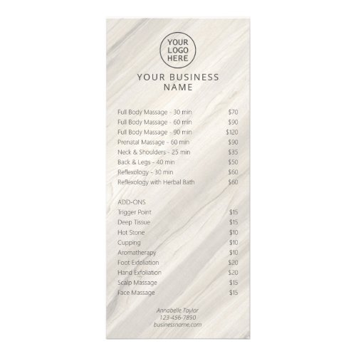 Natural Spa Salon Price List Rack Card