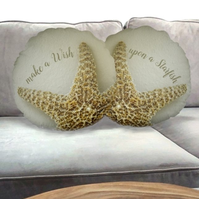 Natural Starfish Coastal Sandy Beige Taupe Round Pillow (Creator Uploaded)