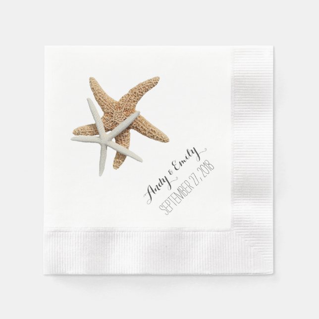 Natural Starfish Couple White Personalized Wedding Paper Napkins (Front)