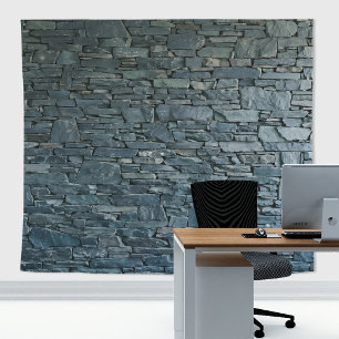 Natural Steel Blue Stone Slates Brick Wall Tapestry