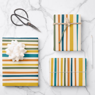 Natural Stripes Modern Aesthetic Colorful Pattern Wrapping Paper Sheets