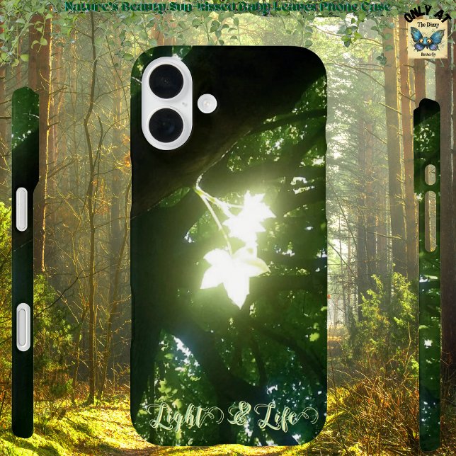 Natural Sunlight Through Baby Leaves on Maple Tree Case-Mate iPhone Case (Original, unaltered, lucky shot photograph of sunlit leaves on a maple tree. "Light & Life" text )