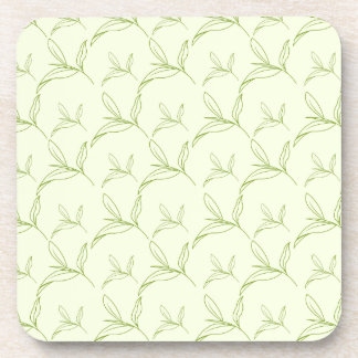 Natural Tea Leaf Mint Green Seamless Pattern Beverage Coaster