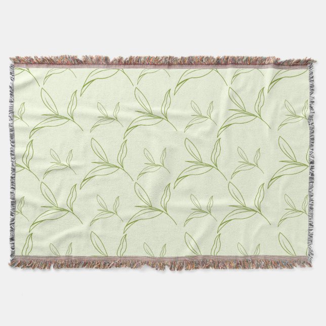 Natural Tea Leaf Mint Green Seamless Pattern Throw Blanket (Front)