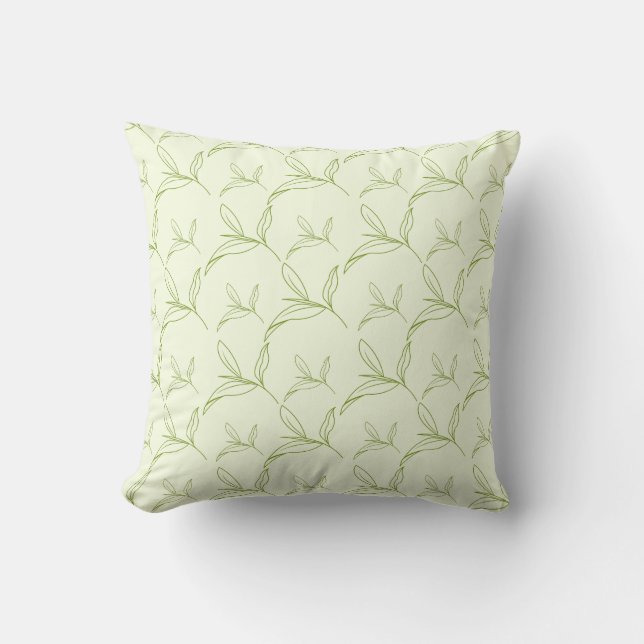 Natural Tea Leaf Mint Green Seamless Pattern Throw Pillow (Front)