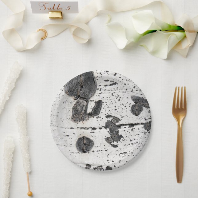 Natural Texture White Quaking Aspen Bark Photo Paper Plates (Wedding)