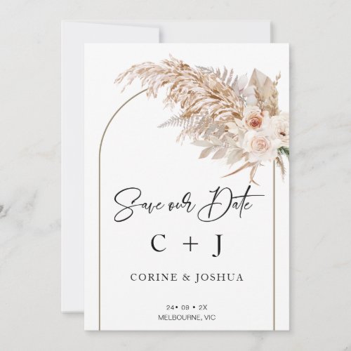 Natural Tones Arch Dry Floral Save The Date Card