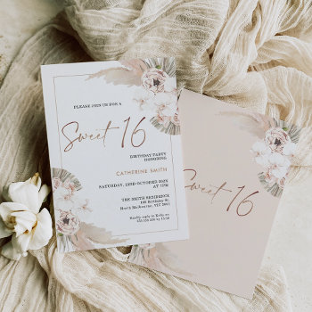 Natural Tones Boho Pampas Grass Sweet 16 Birthday Invitation by figtreedesign at Zazzle