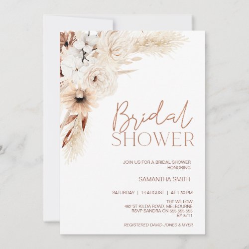 Natural Tones Floral Pampas Grass Bridal Shower Invitation