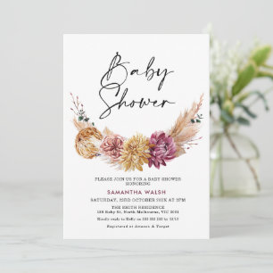 Natural Tones Plum Color Boho Floral Baby Shower Invitation