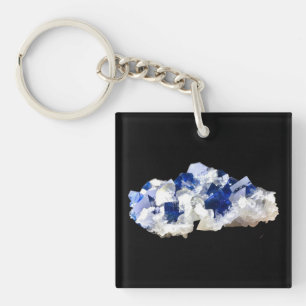 Natural Transparent Deep Blue Fluorite Crystal Art Keychain