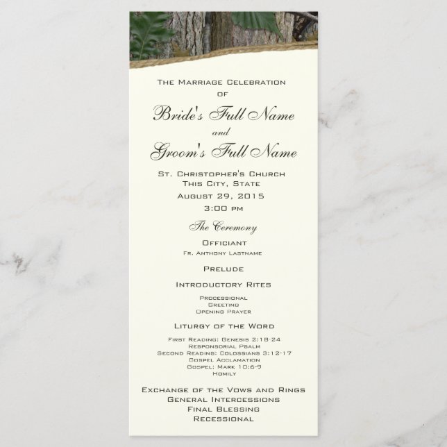 Natural Tree and Leave Camo Wedding Program (Front)