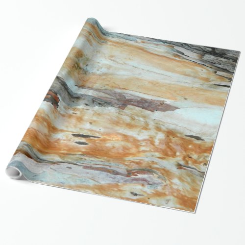 Natural tree bark colorful orange and gray picture wrapping paper