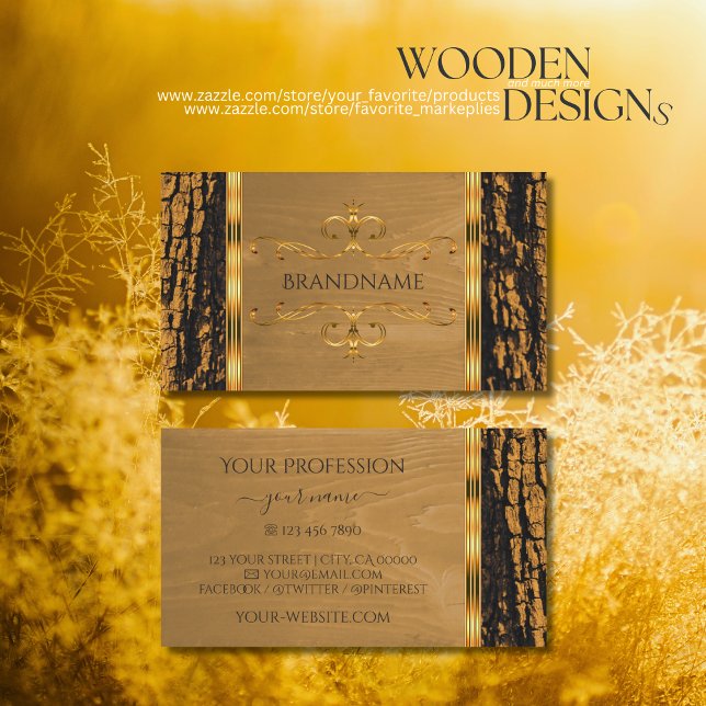Natural Tree Bark Wood Grain Shimmery Border Business Card (Creator Uploaded)