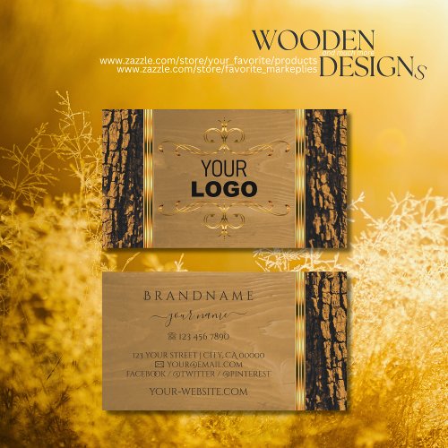 Natural Tree Bark Wood Grain Shimmery Border Logo Business Card