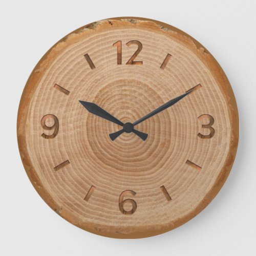 Natural Tree Wood Slice Brown Rustic Woodgrain Large Clock