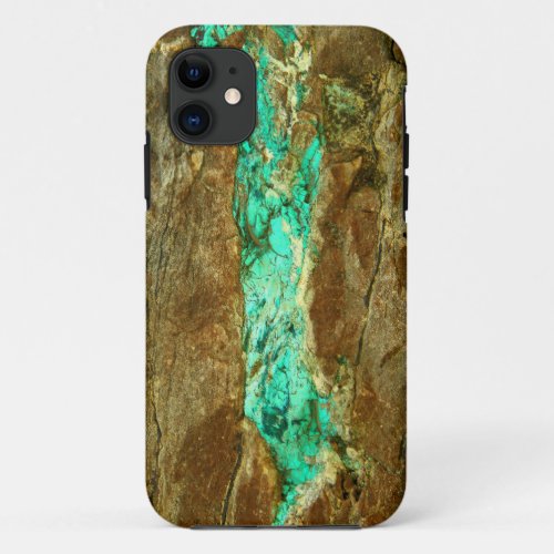 Natural turquoise vein in rough brown stone iPhone 11 case