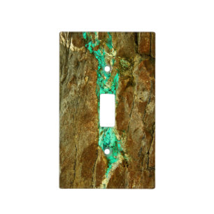 Natural turquoise vein in rough brown stone light switch cover